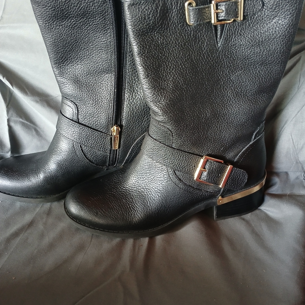 Vince Camuto Black Leather Ankle Boots with Buckle